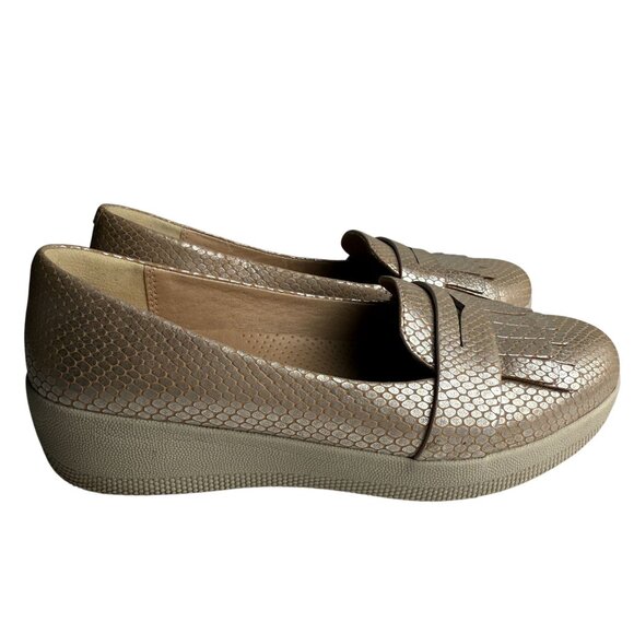 FitFlop Loafers Womens Fringey Sneakerloafer Silver Snake Size 5 - Picture 3 of 9